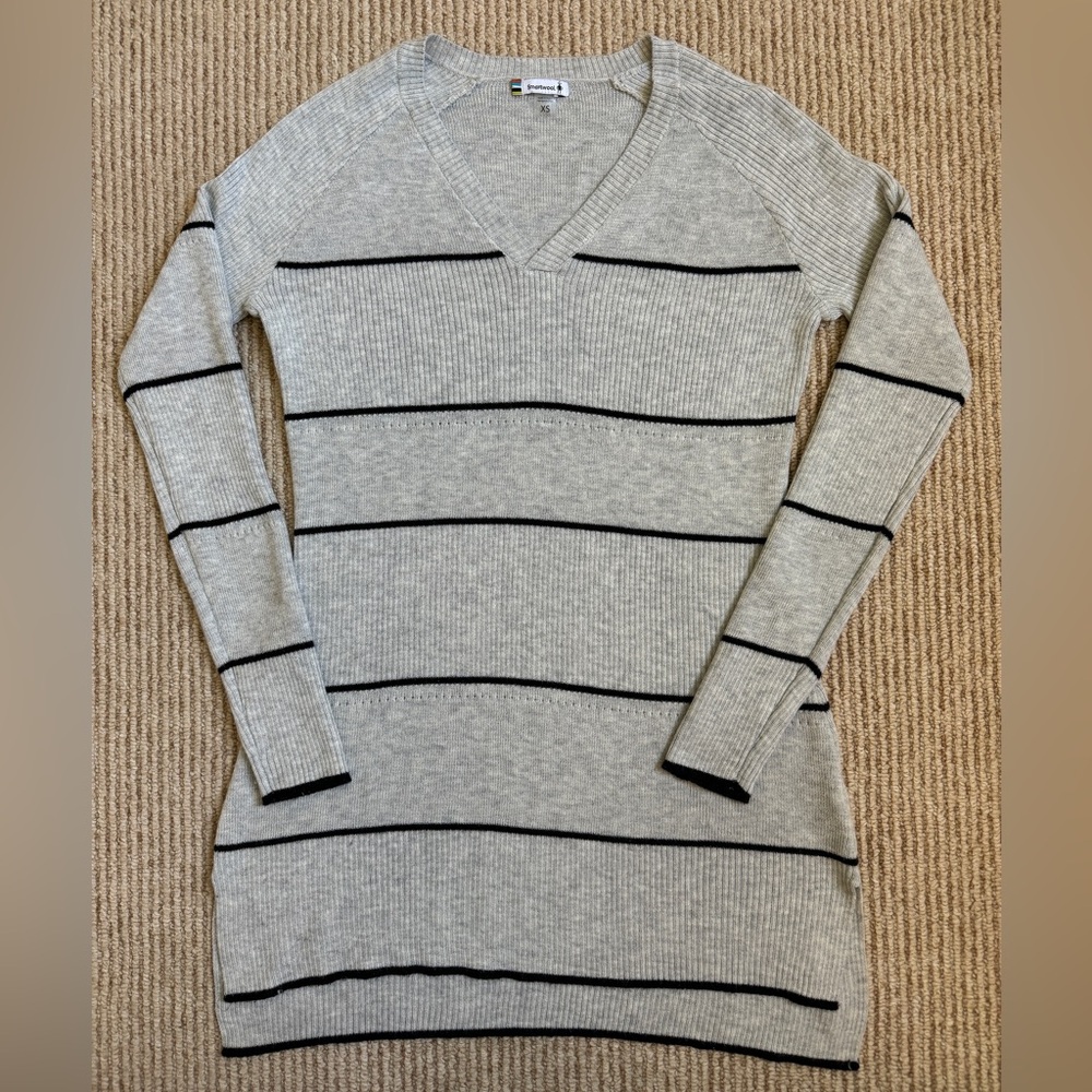 Smartwool Shadow Pine Pointelle Stripe Tunic Sweater Sz XS